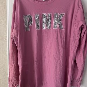 PINK Victoria's Secret Women’s XL long sleeve T-shirt Pink with Silver Accents